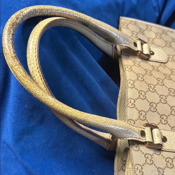 Auth Gucci GG Canvas x Leather Beige x Ivory 124260 214397 Tote Bag NS100248 - Picture 5 of 11